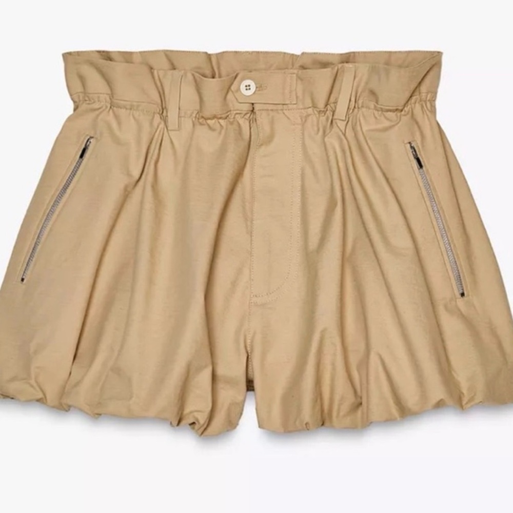 Zara Khaki Paperbag High-Waist Bubble Shorts
